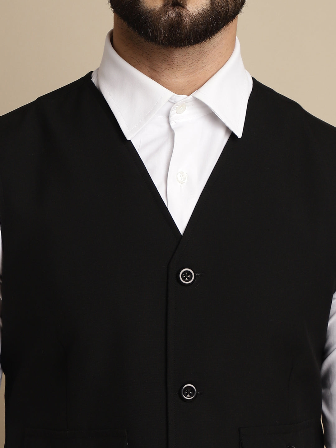 Even Apparels Men's Black Waistcoat With Patch Pocket 