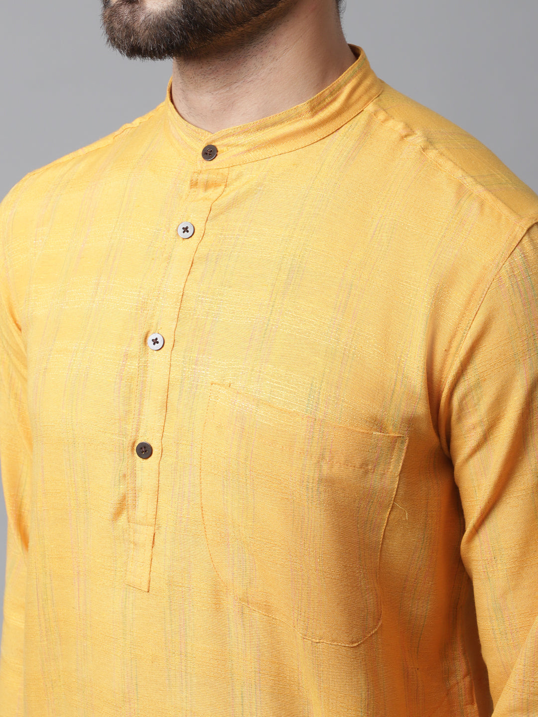 Even Apparels Yellow Kurta With Band Collar 