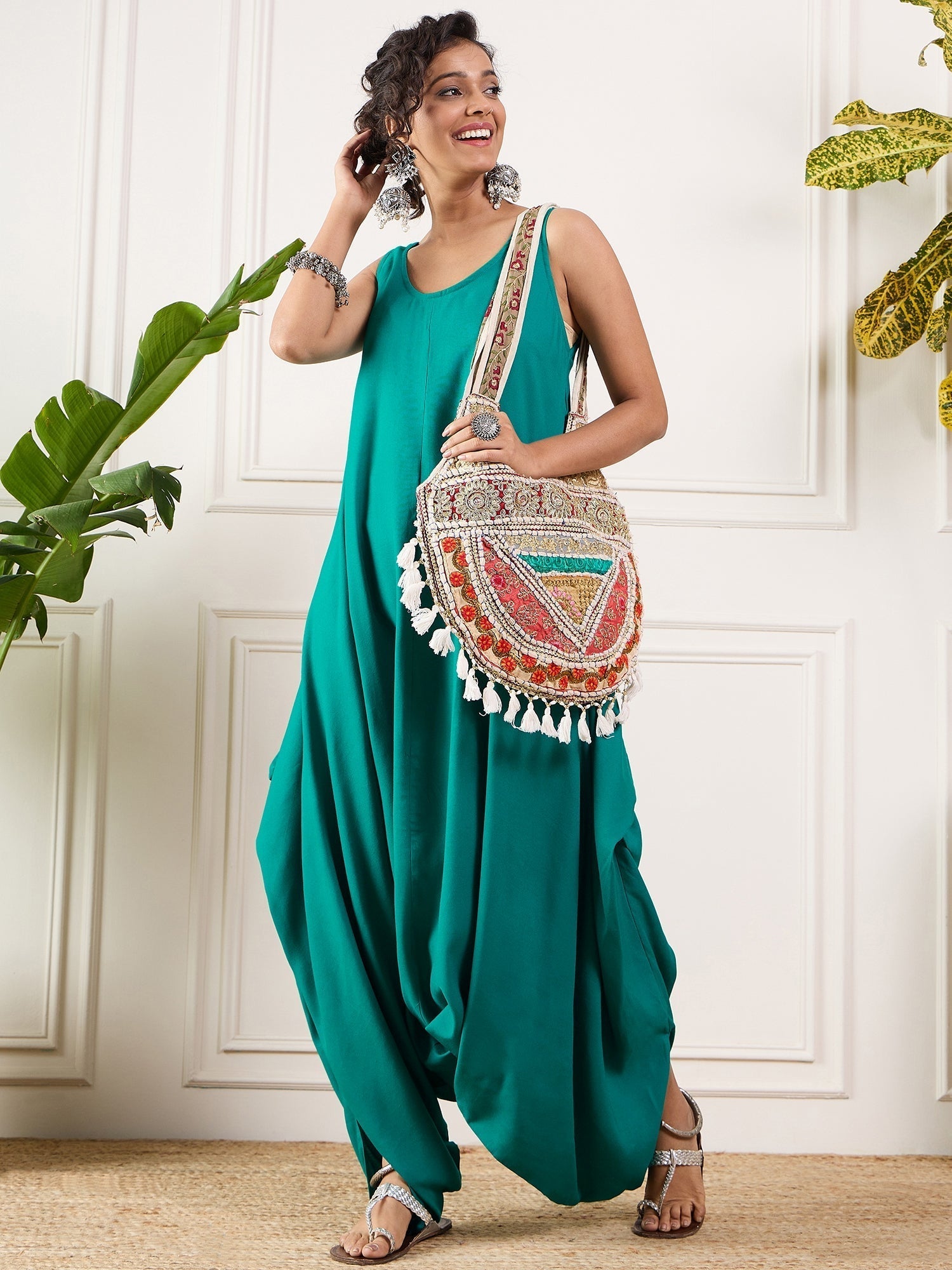 InWeave Teal Round Sleeveless Jumpsuit 