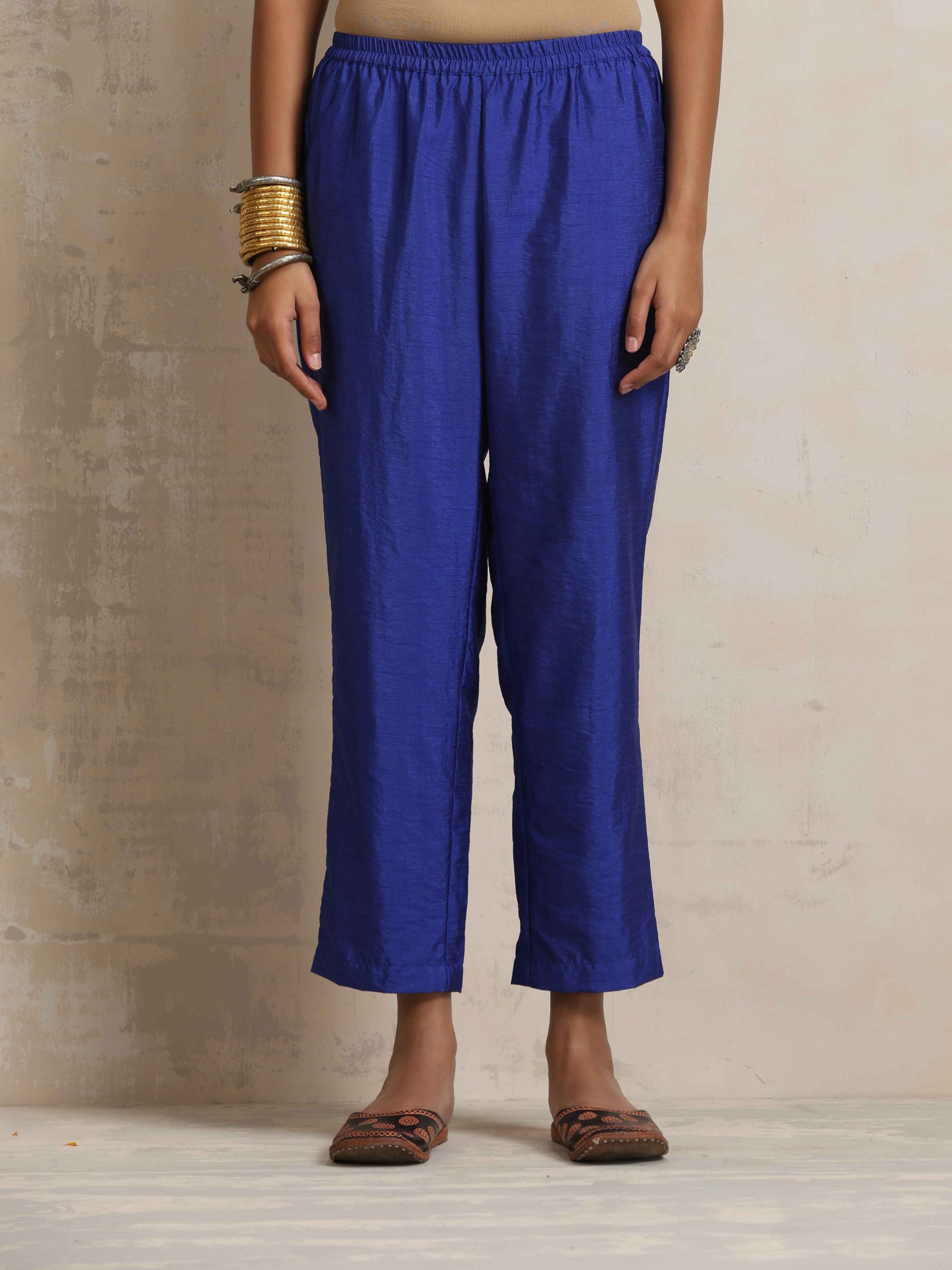 trueBrowns Blue Silk High Slit Kurta Set 