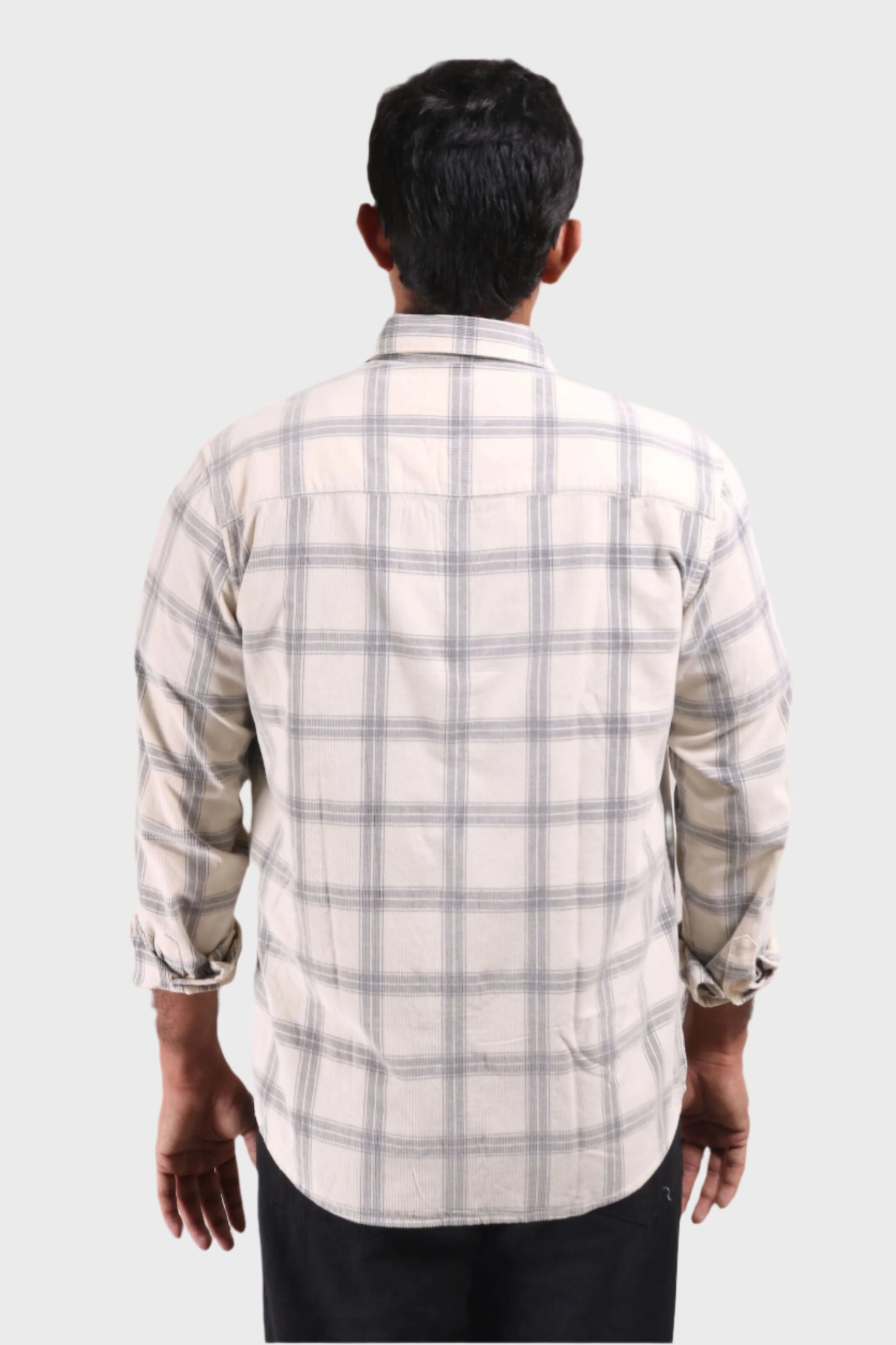 Jonesburg Off White Checks Fine Corduroy Regular Fit Shirt 