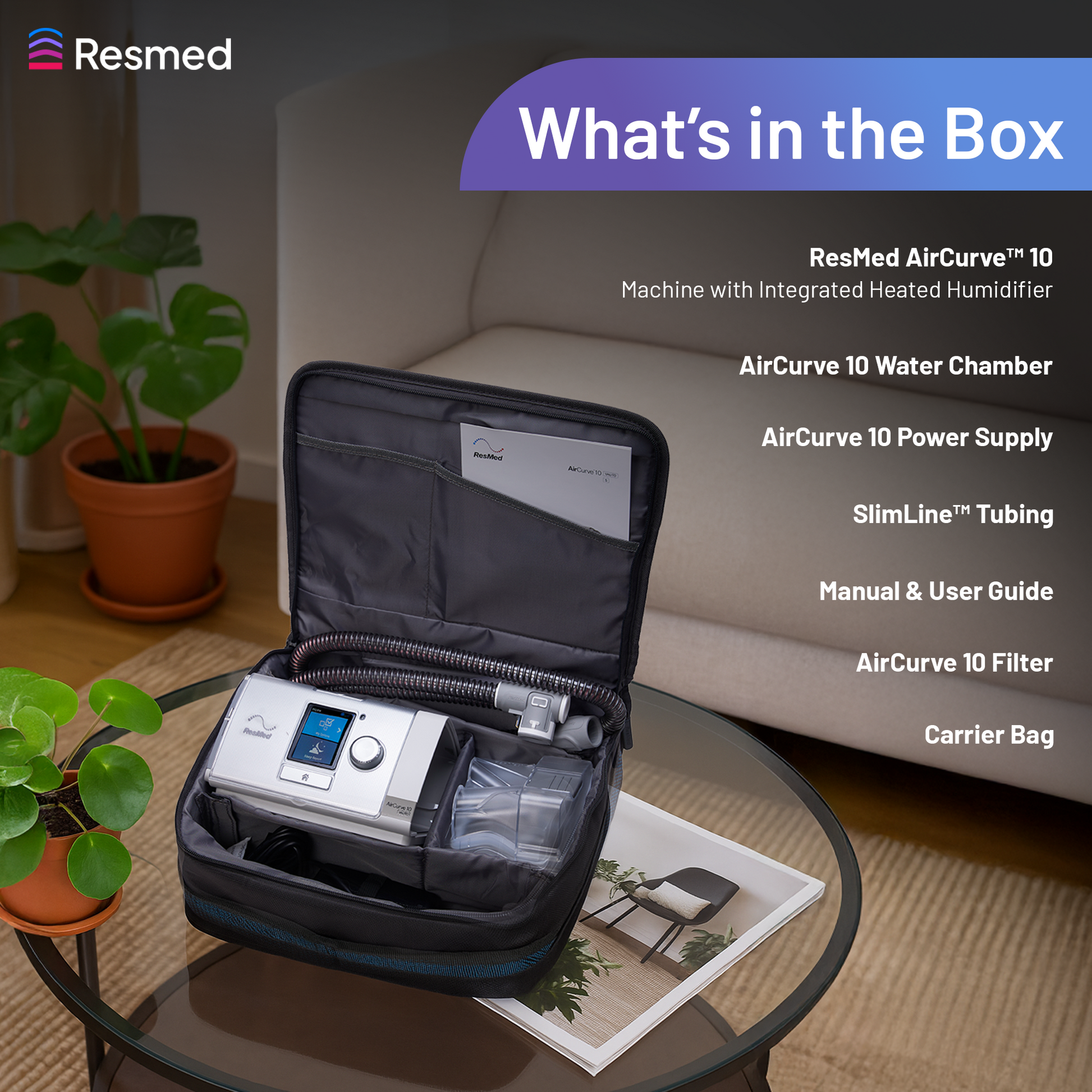 AirCurve™ 10 VAuto 4G Tripack With Humidifier and ClimateLineAir™ Tube 