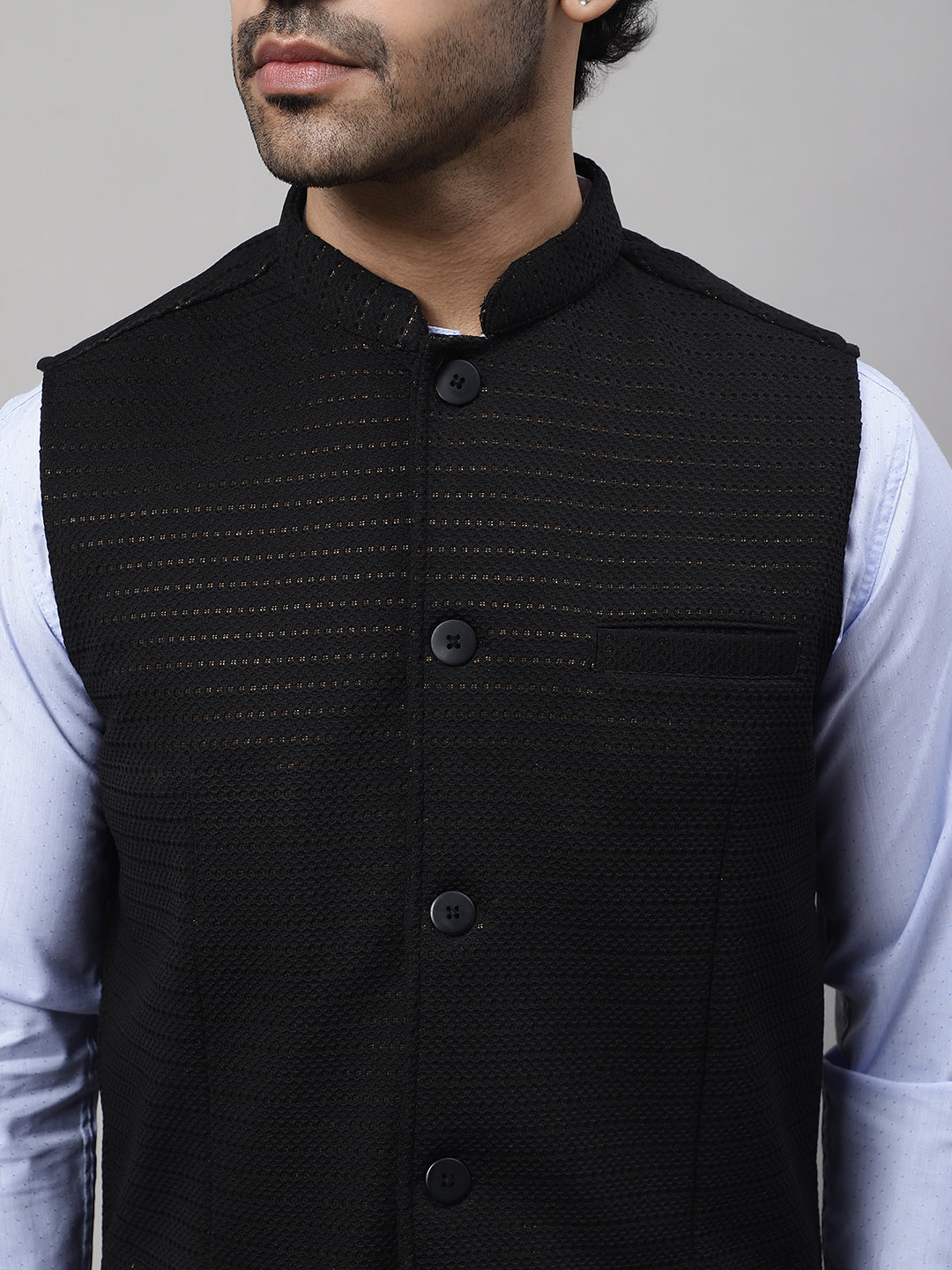 Even Apparels Men's Black Nehru Jacket With Welt Pockets 