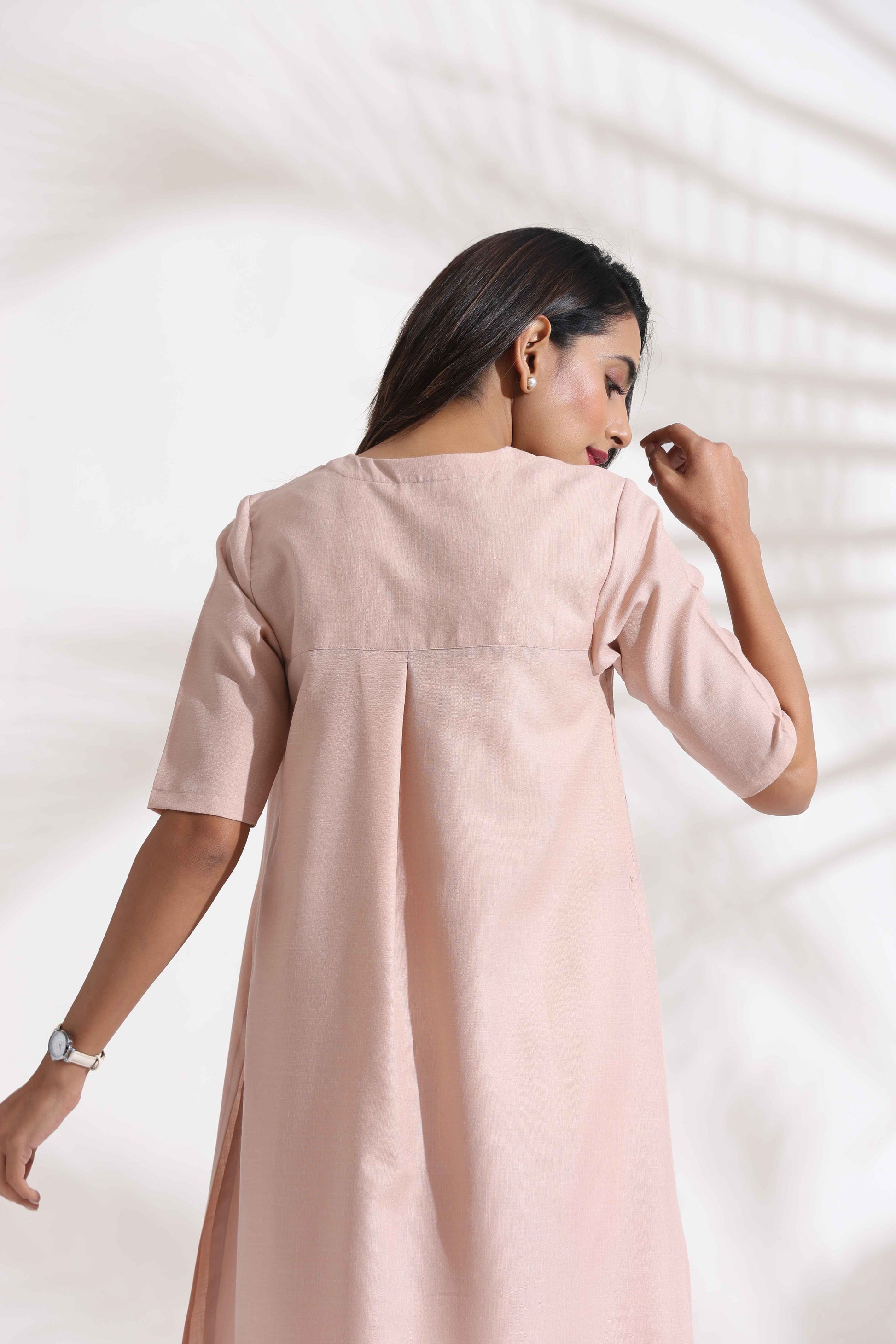 trueBrowns Light Pink Slub Kurta Set 