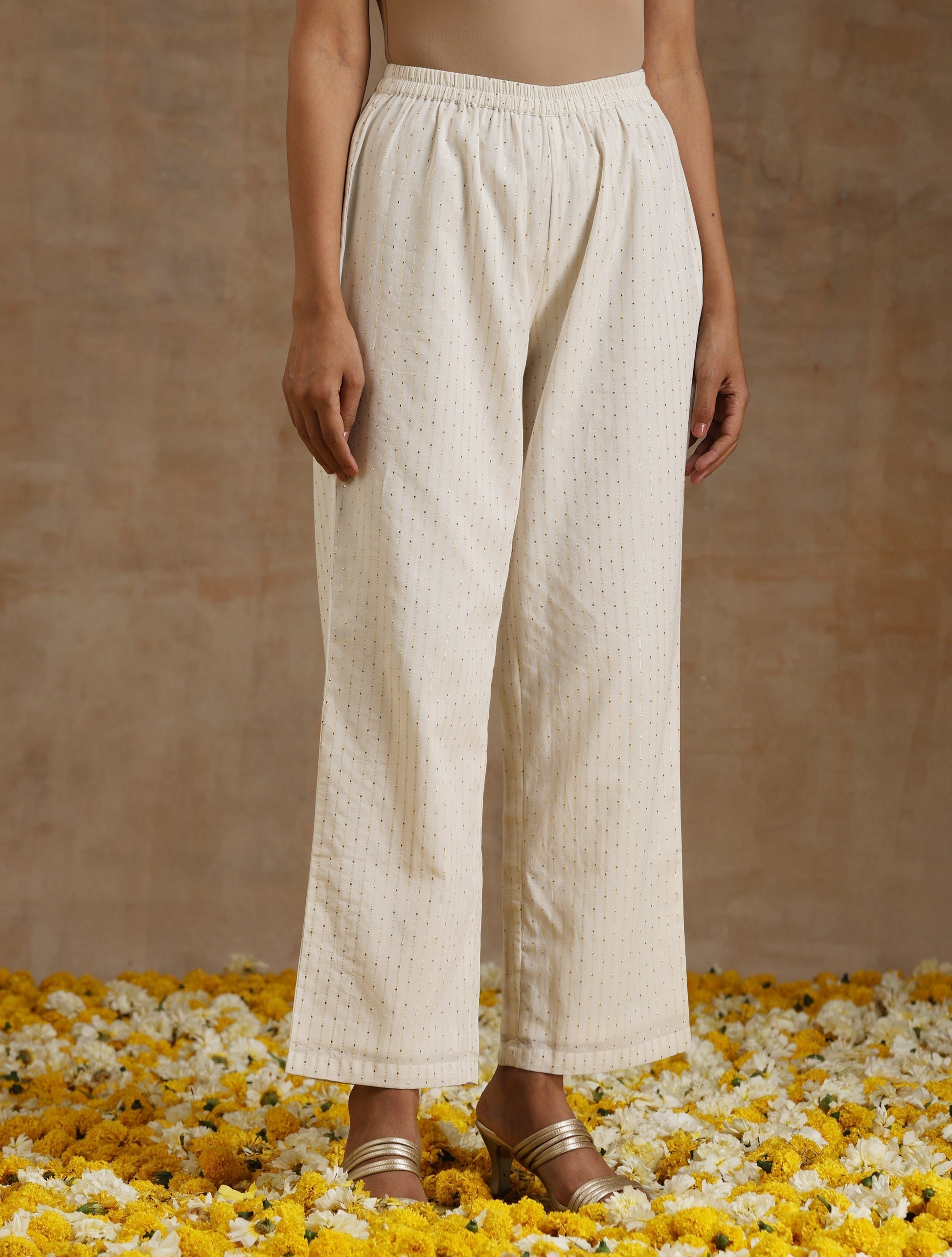 trueBrowns Ivory Gold Cotton Angrakha Kurta Set 