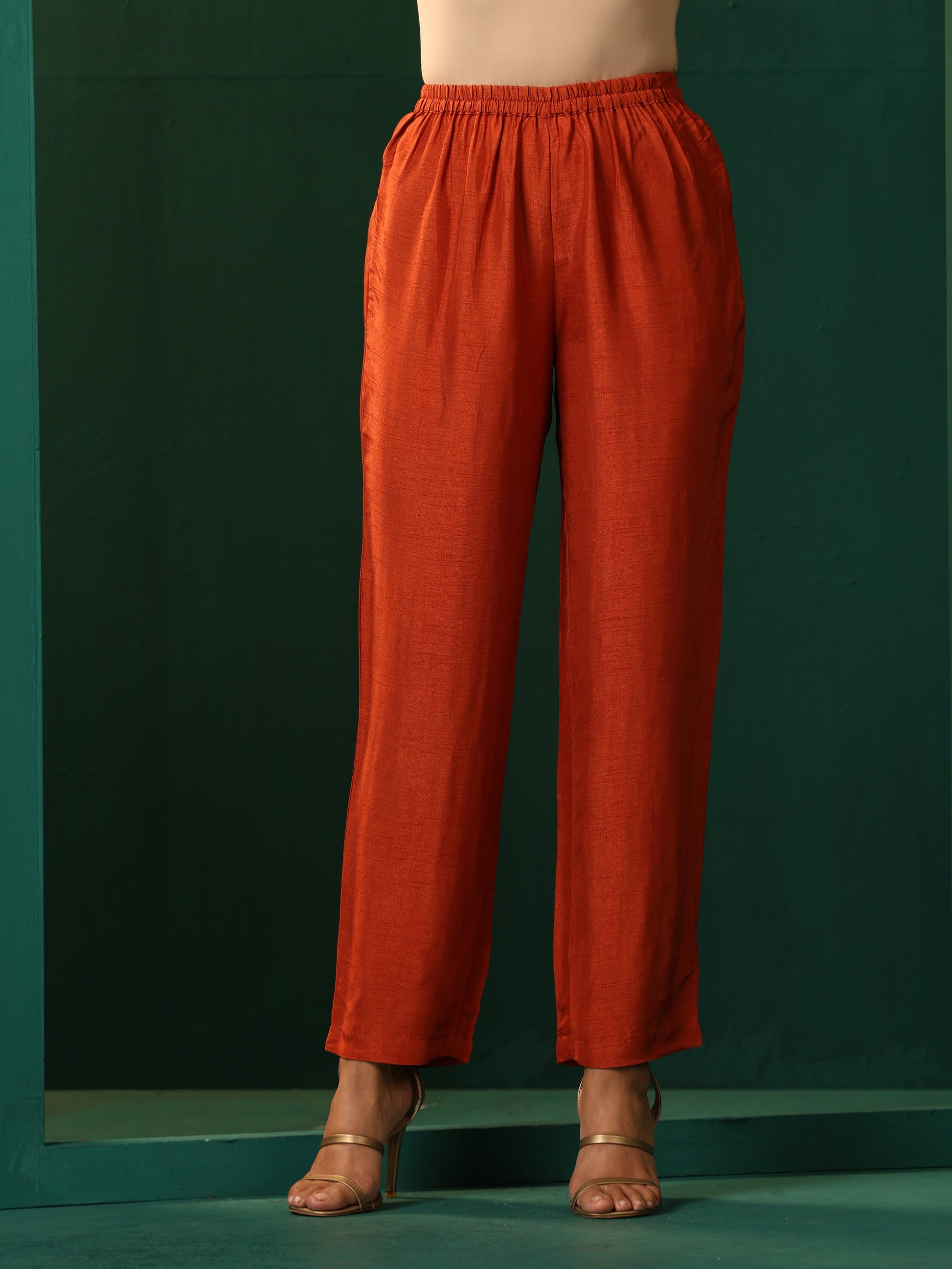 trueBrowns Black Silk High Low Kurta Pant Set 