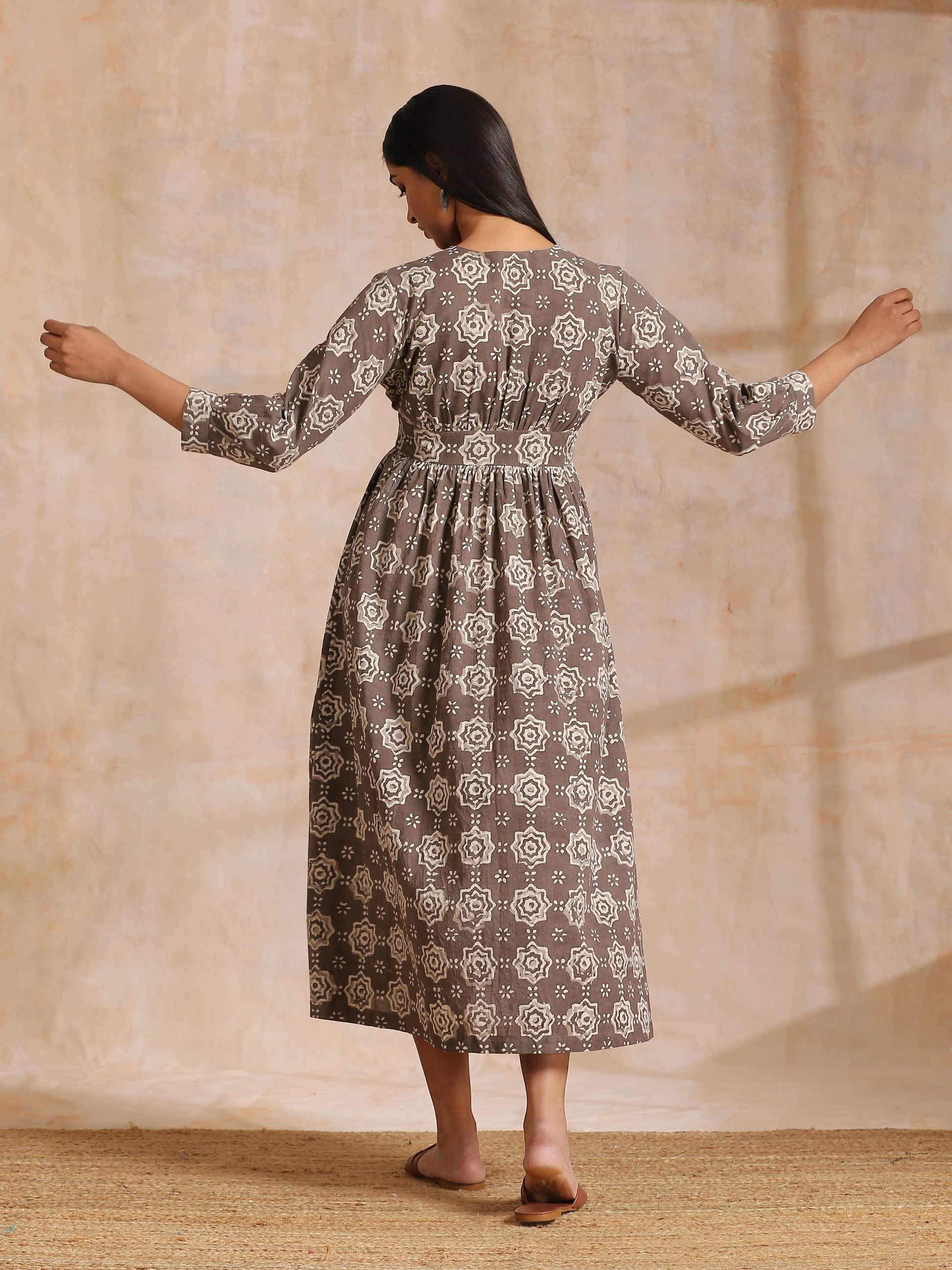 trueBrowns Clay Dabu Overall Print Cotton Wrap Dress 
