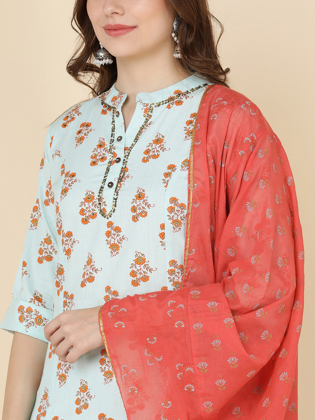 HERE&NOW Women Blue Floral Printed Kurta Set