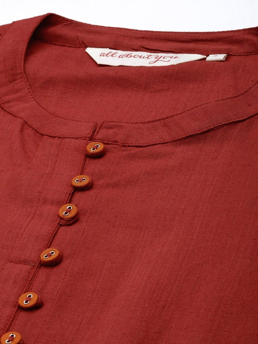All About You Women Red & Orange Pure Cotton Kurta with Trousers