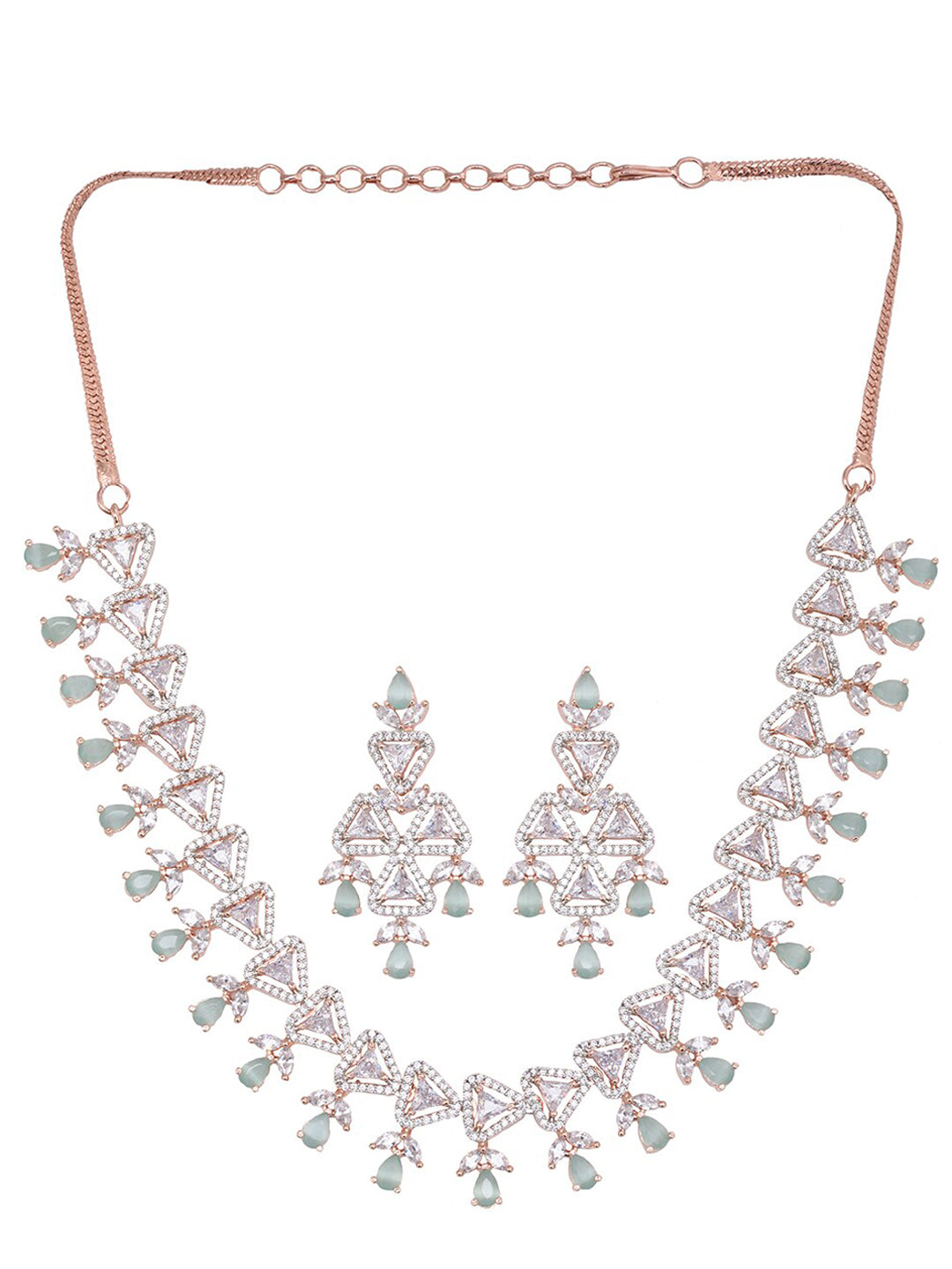 Saraf RS Jewellery Rose Gold-Plated White & Sea Green AD-Studded Handcrafted Jewellery Set - Grab2buy
