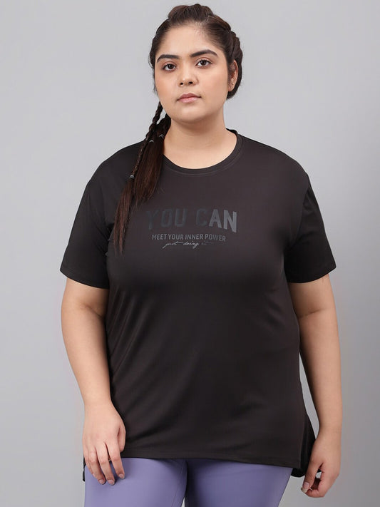 MKH Plus Size Typography Printed Drop Shoulder Sleeves Relaxed Fit Dri-FIT Sports T-Shirt 