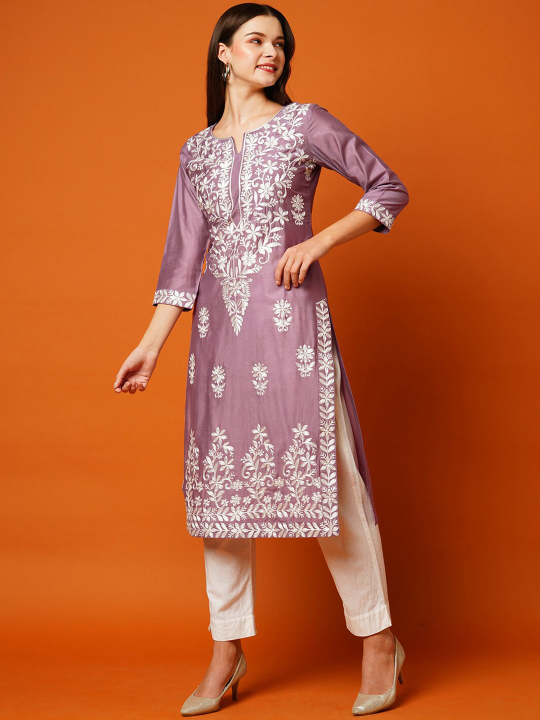 Kalini Floral Embroidered Cotton Straight Kurta 