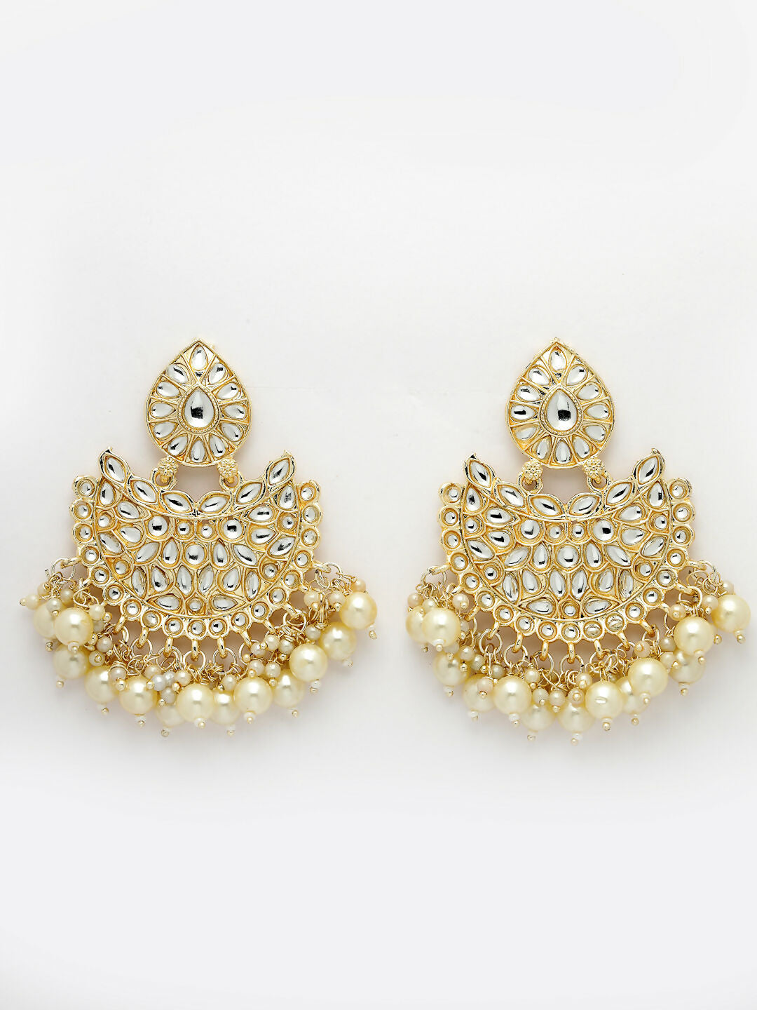 NVR Women Gold-Polished Kundan Chandbali Earrings 