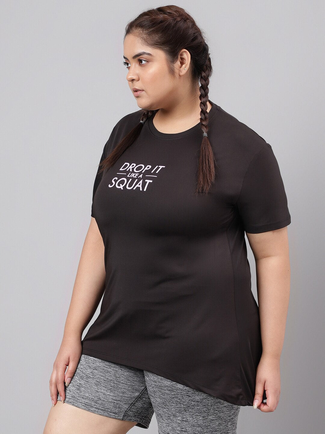 MKH Plus Size Typography Printed Drop-Shoulder Sleeves Relaxed Fit Dri-FIT T-shirt 