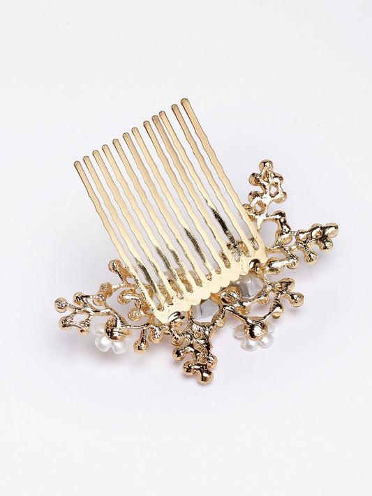 Panash Women Gold-Toned & White Embellished Comb Pin - Grab2buy