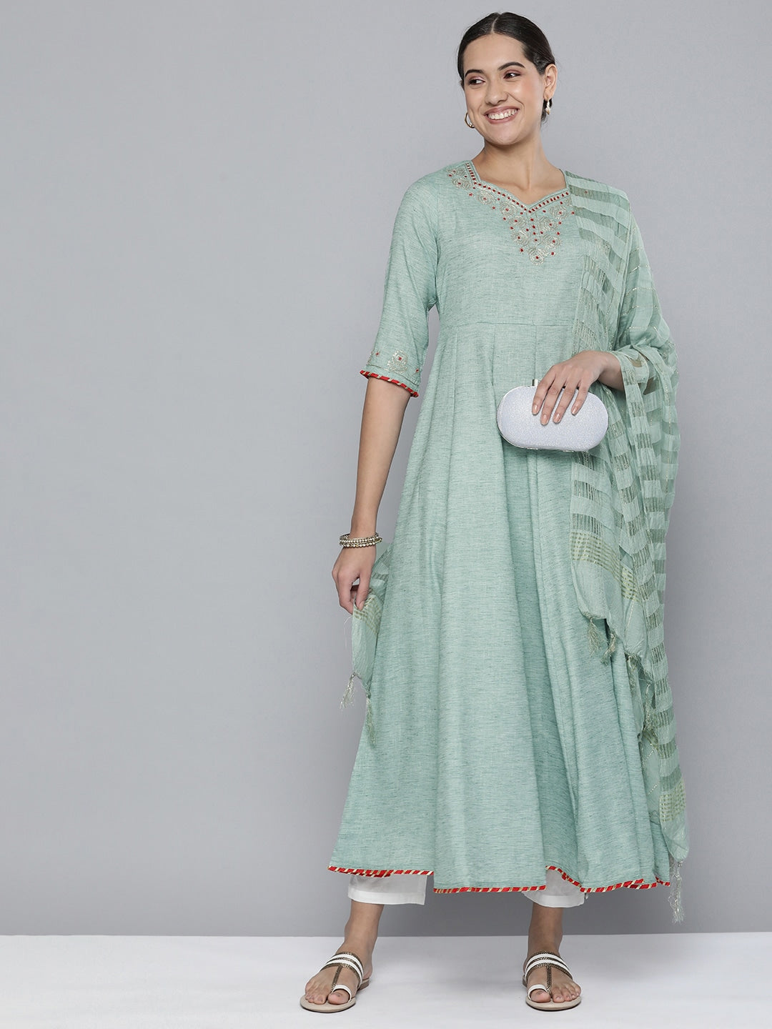 HERE&NOW Women Embroidered Ethnic Motifs Yoke Design Anarkali Kurta