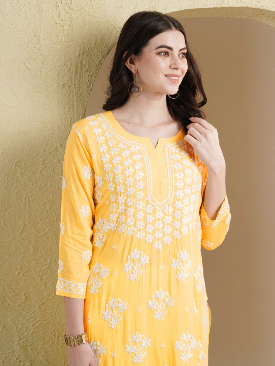 ADA Floral Lucknowi Chikankari Straight Kurta 