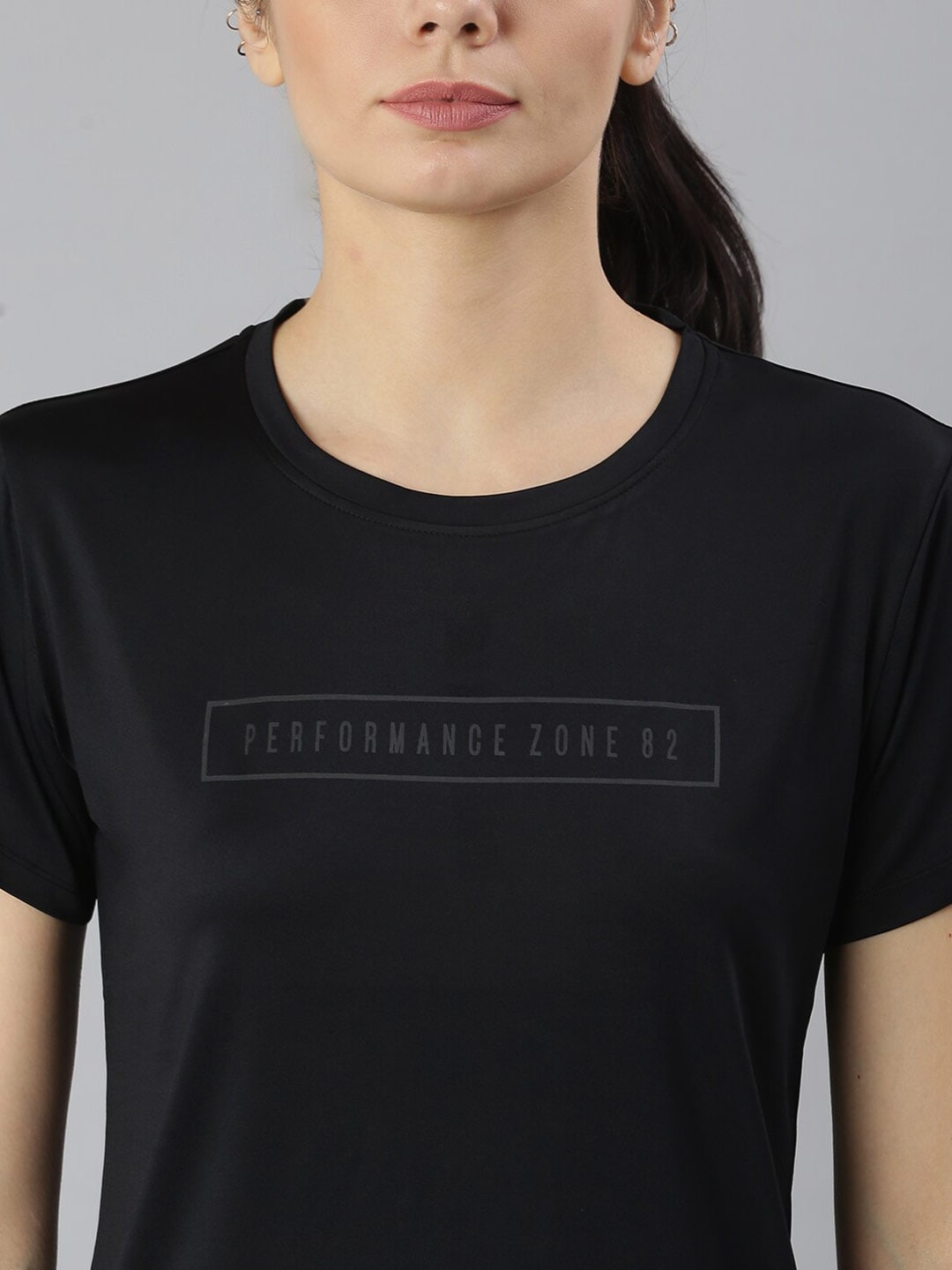 MKH Women Black Typography Dri-FIT Polyester Round Neck Sports T-shirt 