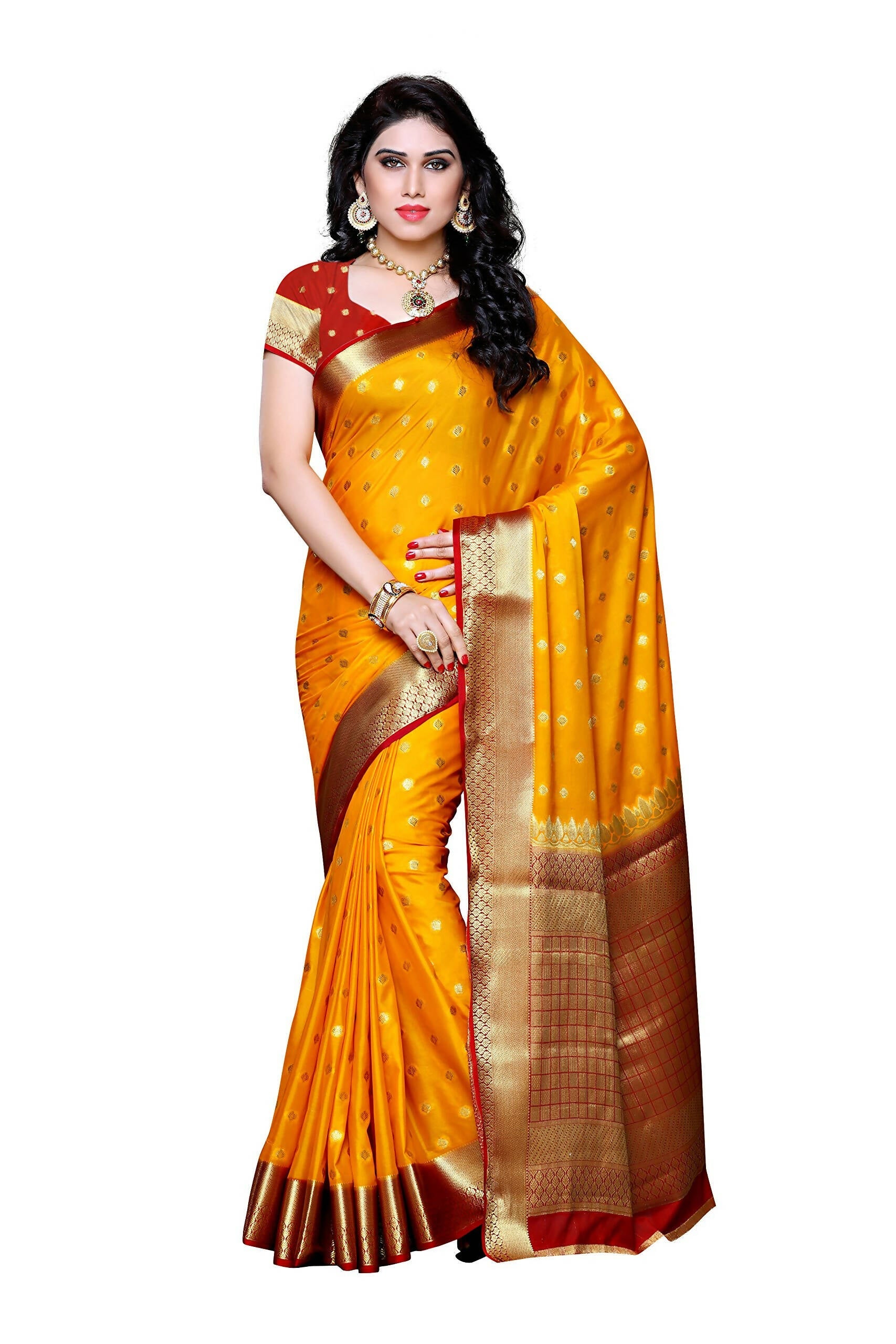 Mimosa Women's Traditional Crepe Kanjivaram Silk Gold Saree