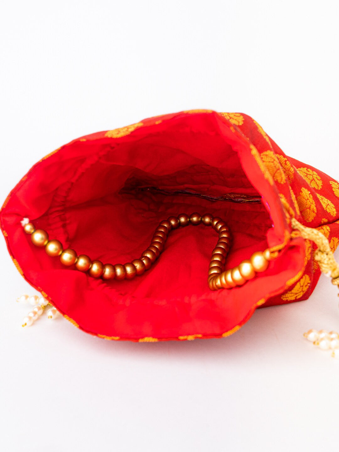 NR By Nidhi Rathi Red & Gold-Toned Embroidered Potli Clutch - Grab2buy