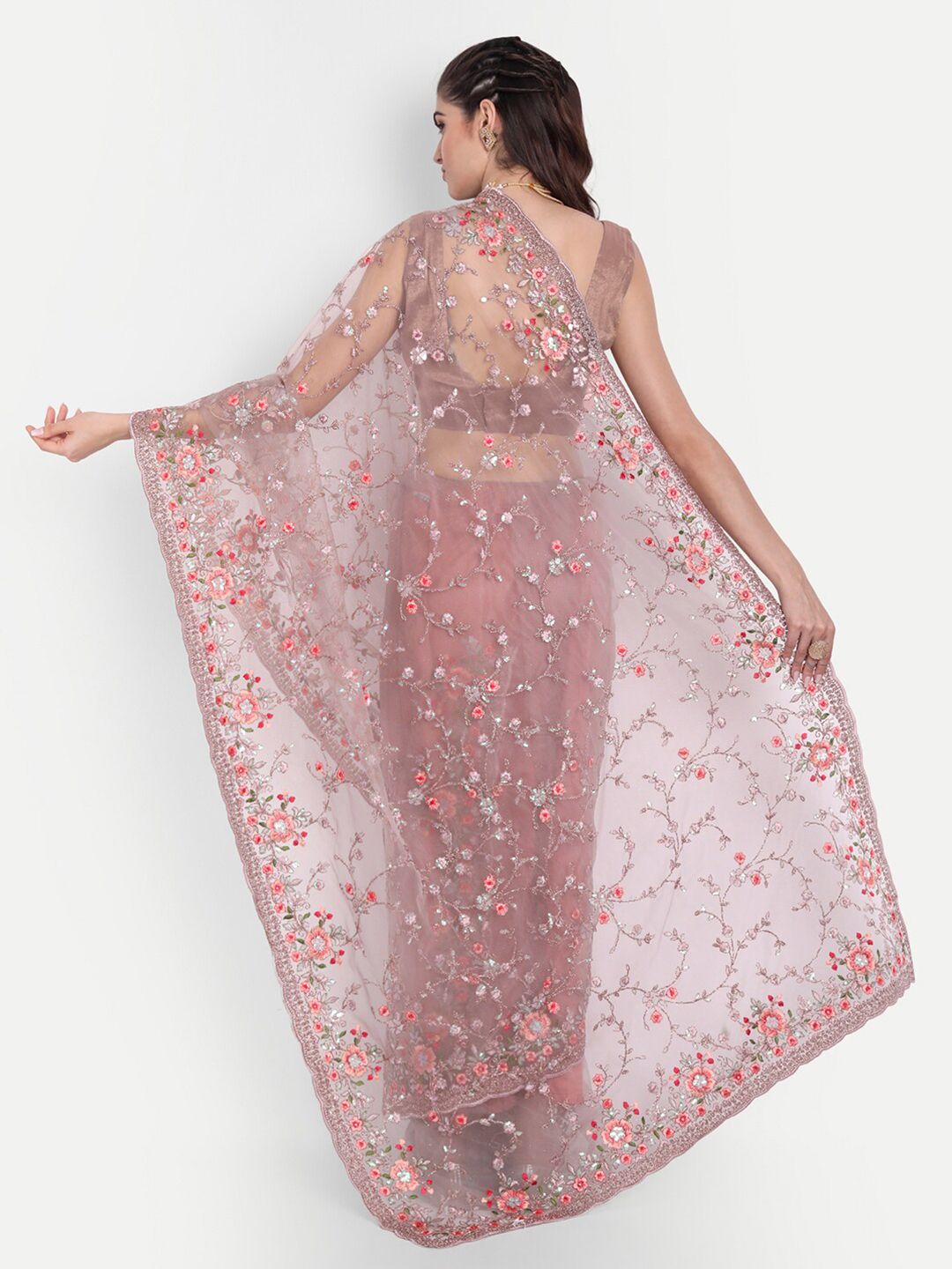 kasee Floral Sequinned Net Saree