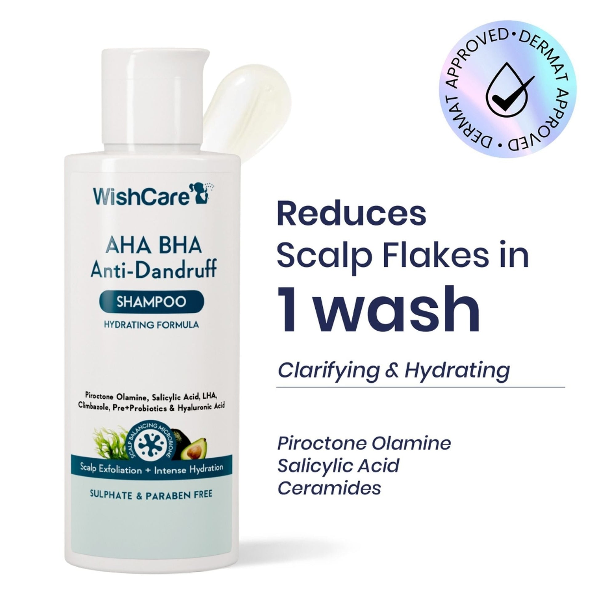 WishCare Hydrating AHA BHA Anti Dandruff Shampo-Reduces Flakes & Itchiness-100% Dandruff Reduction  Grab2Buy Wishcare Grab2Buy