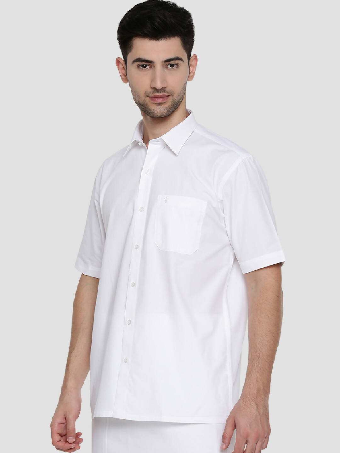 Ramraj Cotton Mens Half Sleeve Formal Poly Cotton White Shirt 