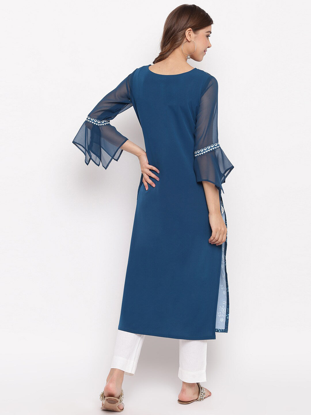 Janasya Women Blue Floral Printed Straight Kurta