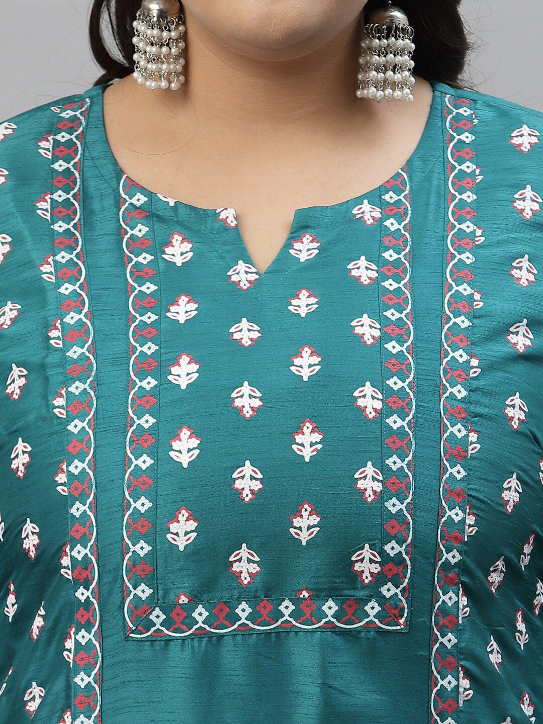 Sztori Plus Size Floral Printed Art Silk Kurta With Trousers