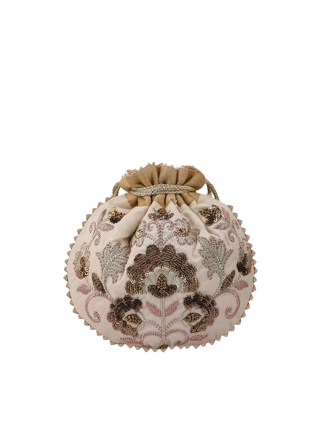 Masq Beige & Brown Embellished Embroidered Potli Clutch - Grab2buy