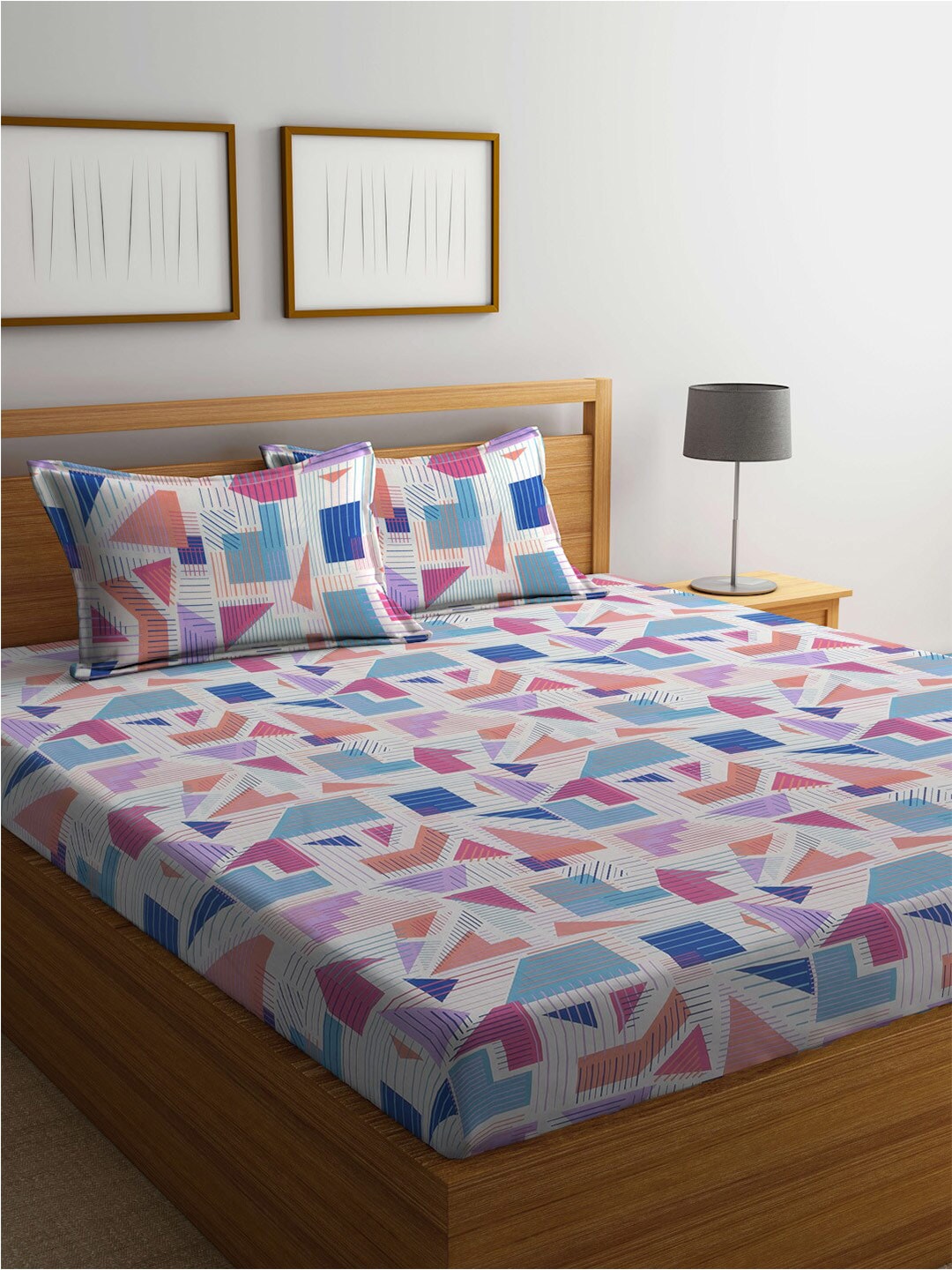 BOMBAY DYEING Serenita Blue Printed Cotton 144 TC King Bedsheet with 2 Pillow Covers | Grab2Buy