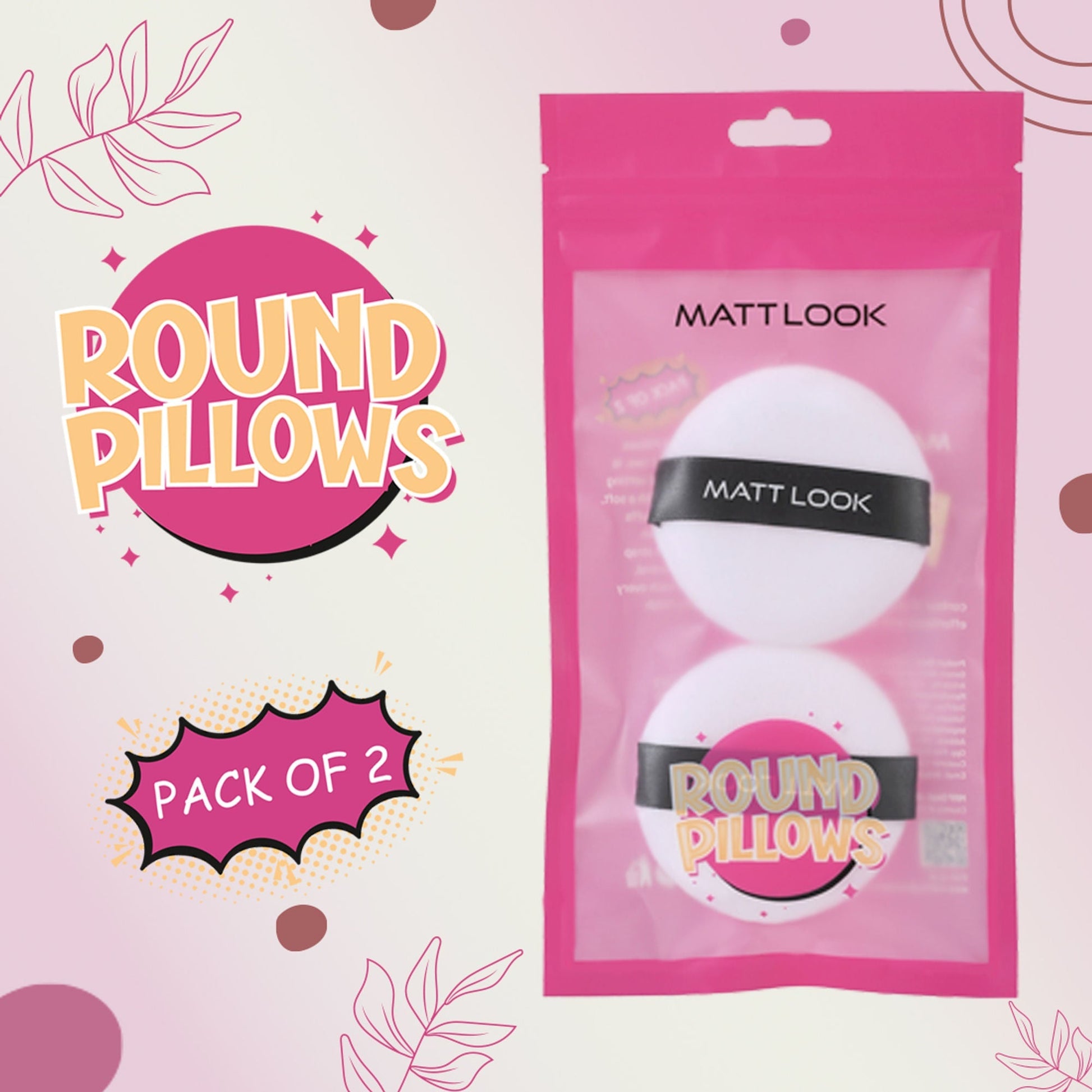 Matt Look Round Pillows Powder White Puff - Pack Of 2 