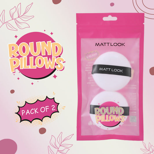 Matt Look Round Pillows Powder White Puff - Pack Of 2 