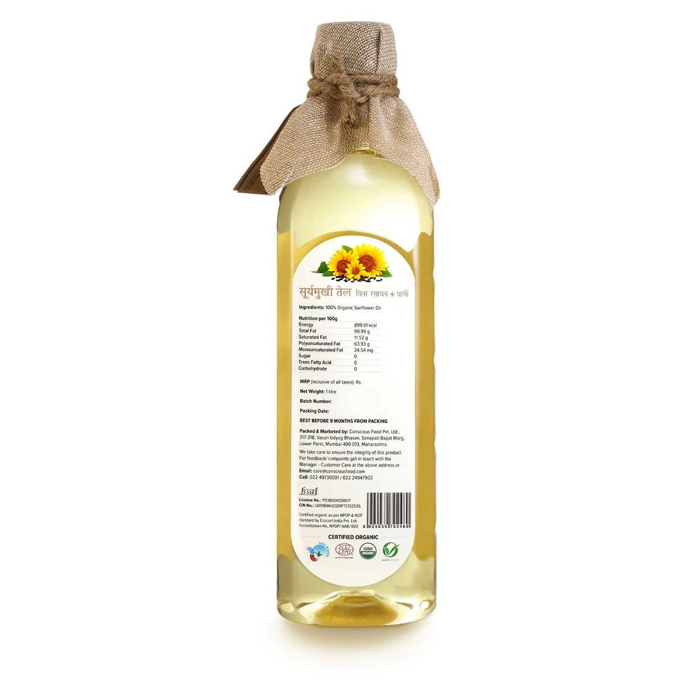 Conscious Food Organic Sunflower Cold Pressed Oil 