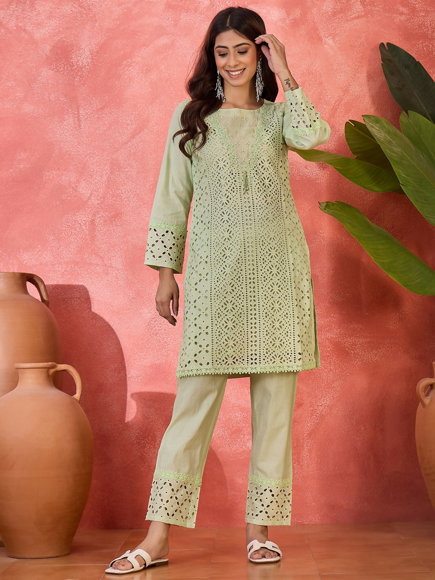 Joban Fashion Embroidery Green Pure Cotton Cord Set