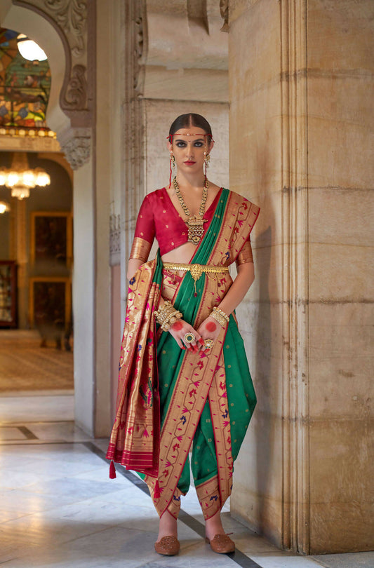 Jewel Green Soft V.P. Silk Magnum Finish, Weaving, Golden Zari Paithani Silk Saree - Rath Kadampalli