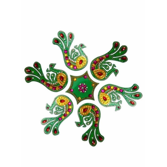 Beautiful peacock Shaped Kundan Rangoli Design Green color For Floor Decoration and Pooja Decoration - Grab2buy