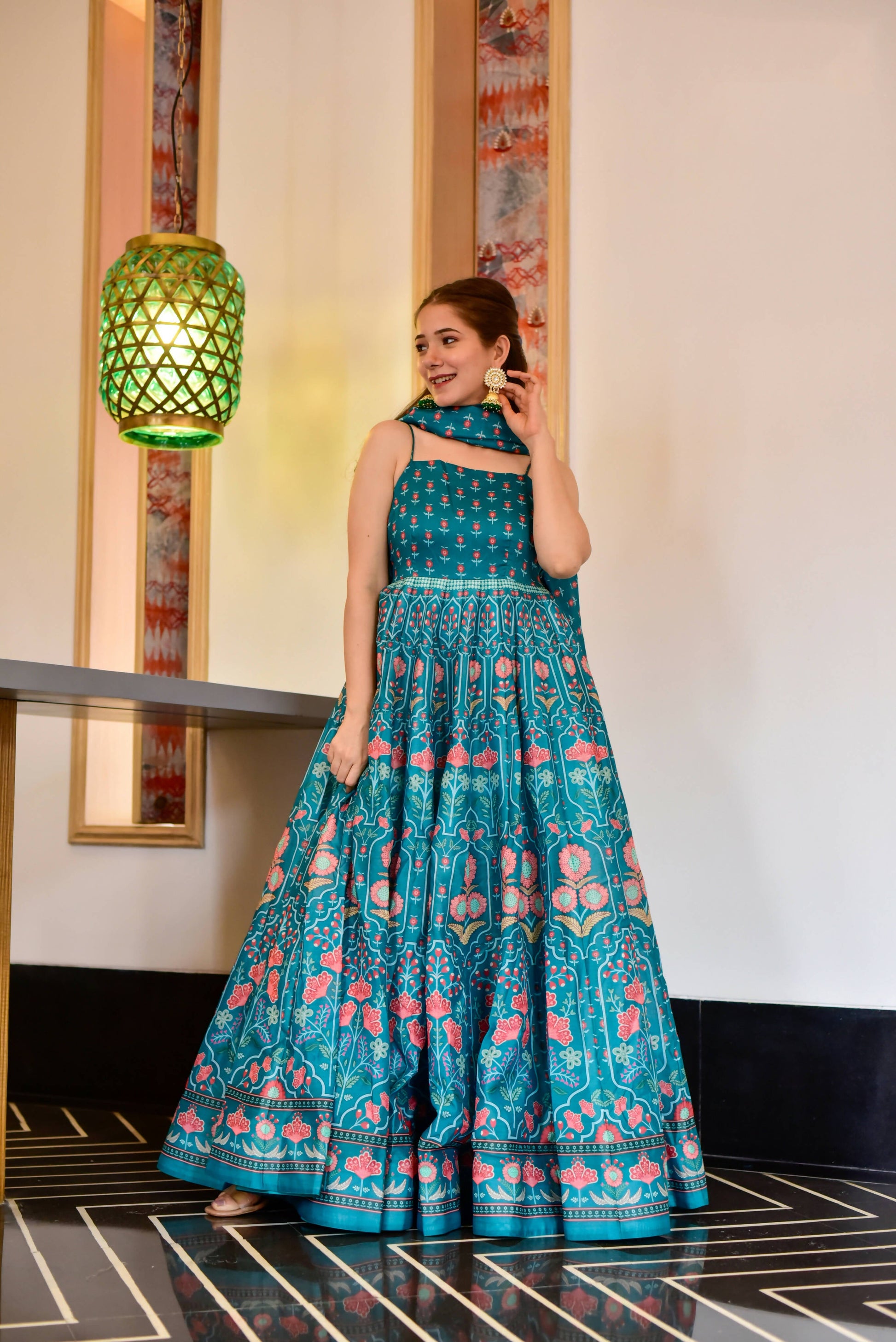 Everywhere Designer Rama Silk Cotton Stitched Suit With Dupatta - Anbazaar