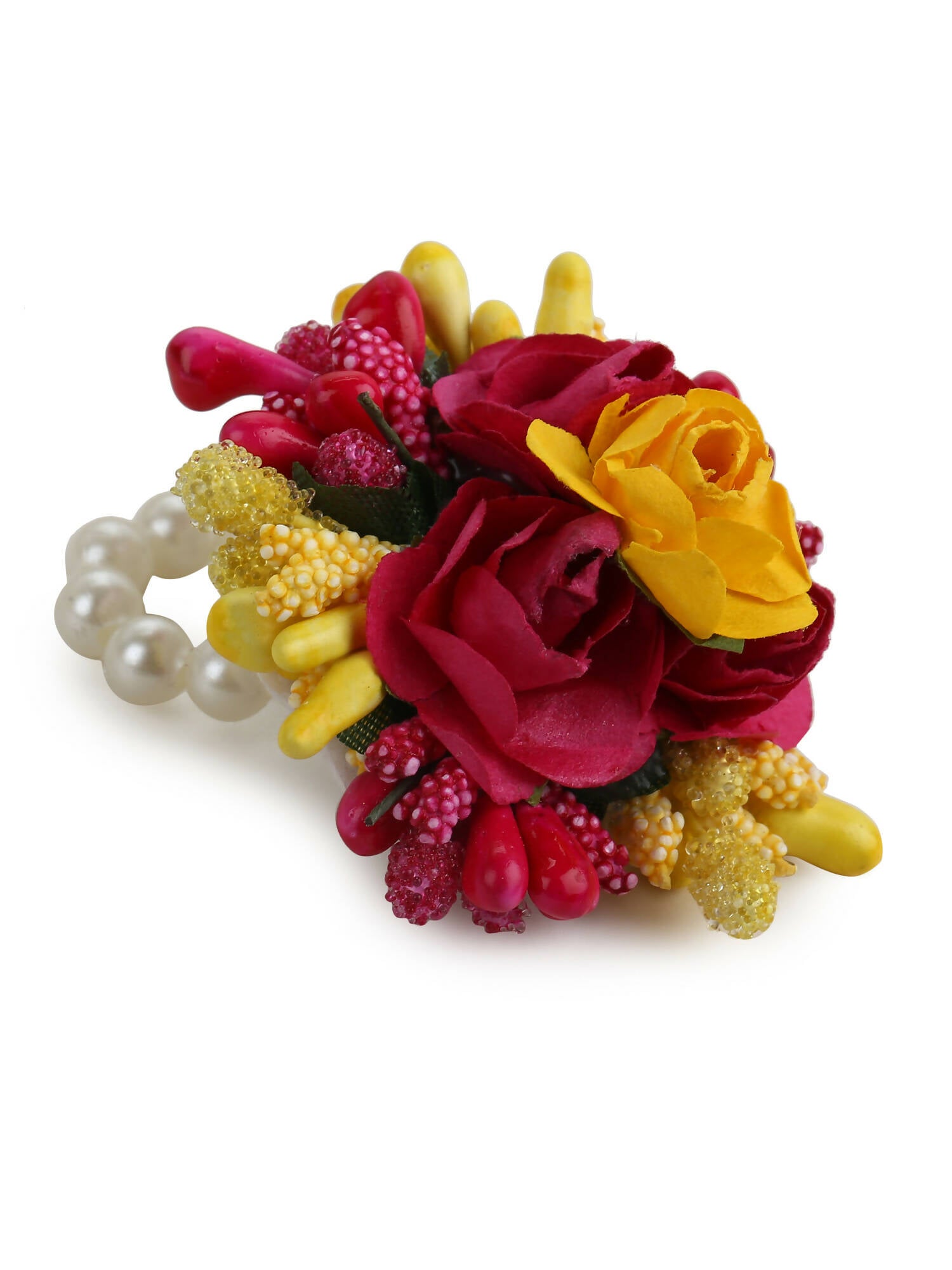 Yellow Pink Beaded Flower Jewellery Set - Ruby Raang - Grab2buy