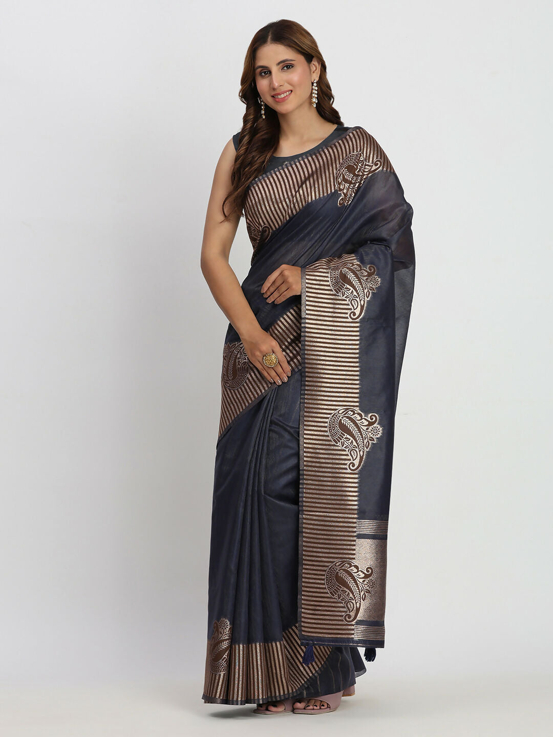 Shree Shyam Fashion Linen Cotton Navy Blue Saree