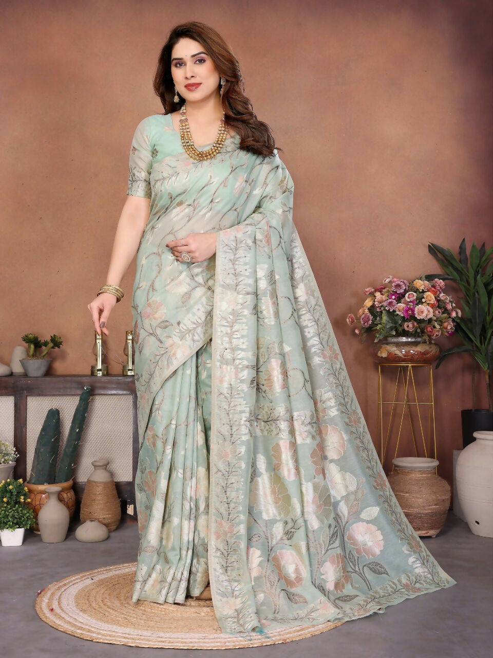 Teeya Creation New Latest Trendy Wedding Wear Pashmina Silk Saree-Light_Green