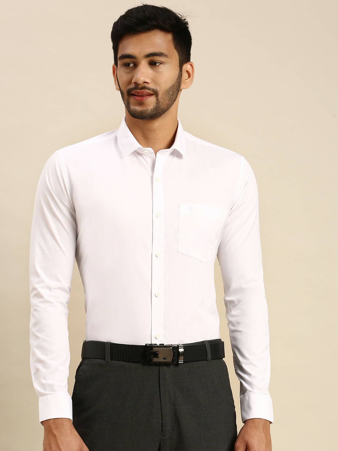 Ramraj Cotton Mens Full Sleeve Formal 100 % Cotton White Shirt 