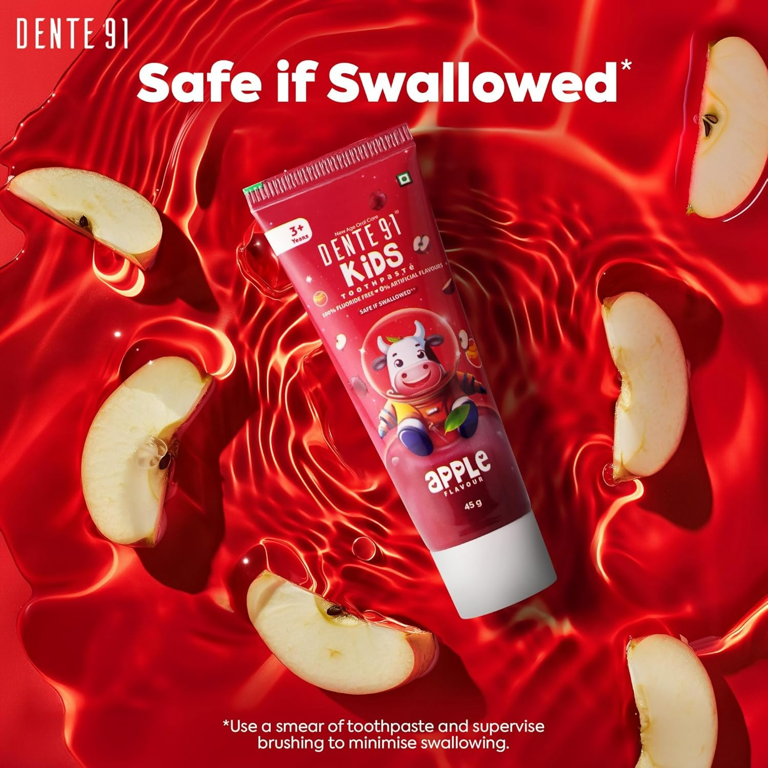 Dente91 Kids Toothpaste Protects Against Dental Caries & Hypersensitivity Fluoride Free Apple Flavour 