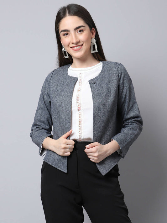 Even Apparels Grey Pure Wool Open Front Statement Jacket - Grab2buy