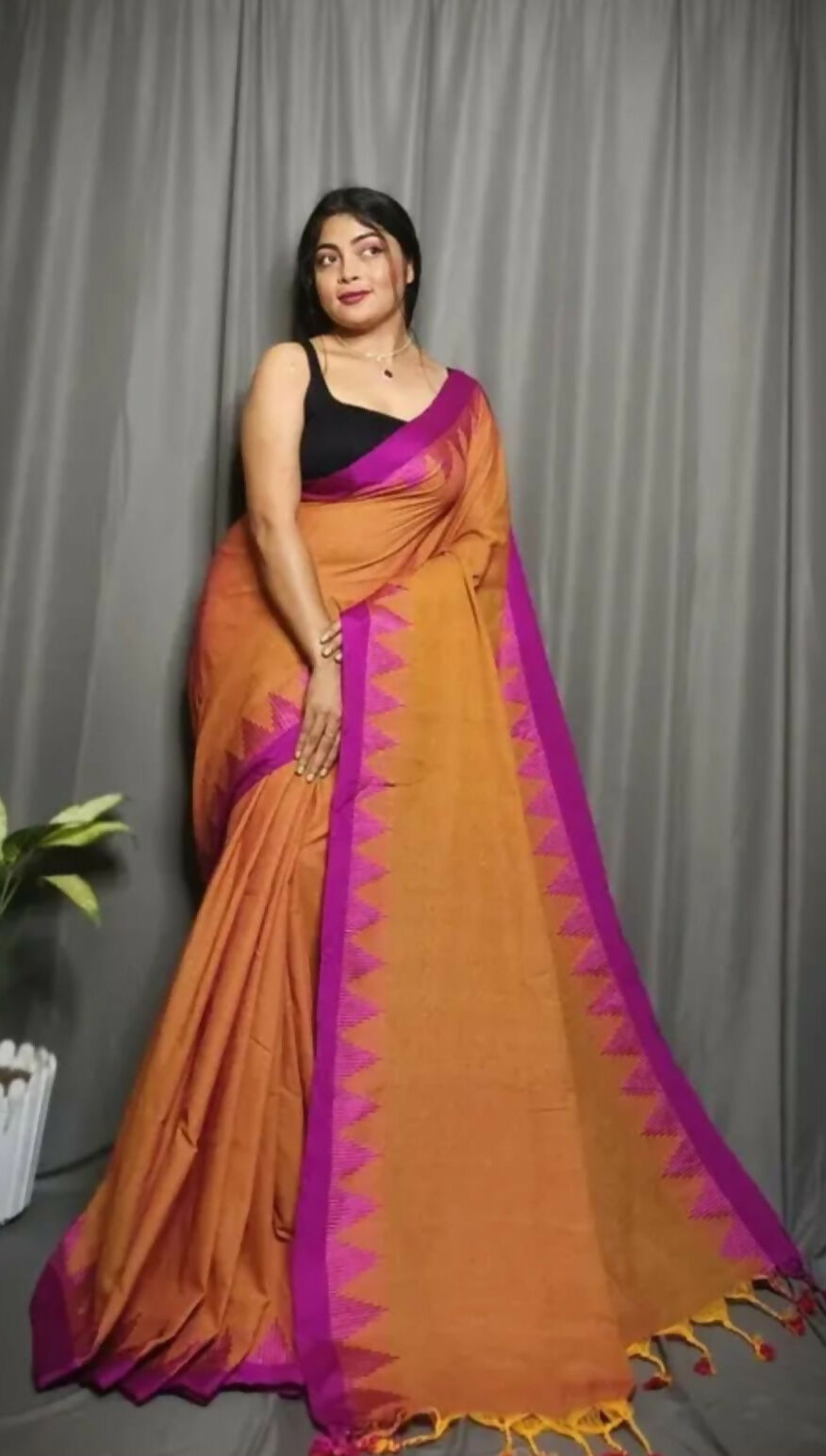 Exclusive Collection Beautiful Mustard Pure Cotton Woven Handloom Grab2Buy With Running Blouse Piece 