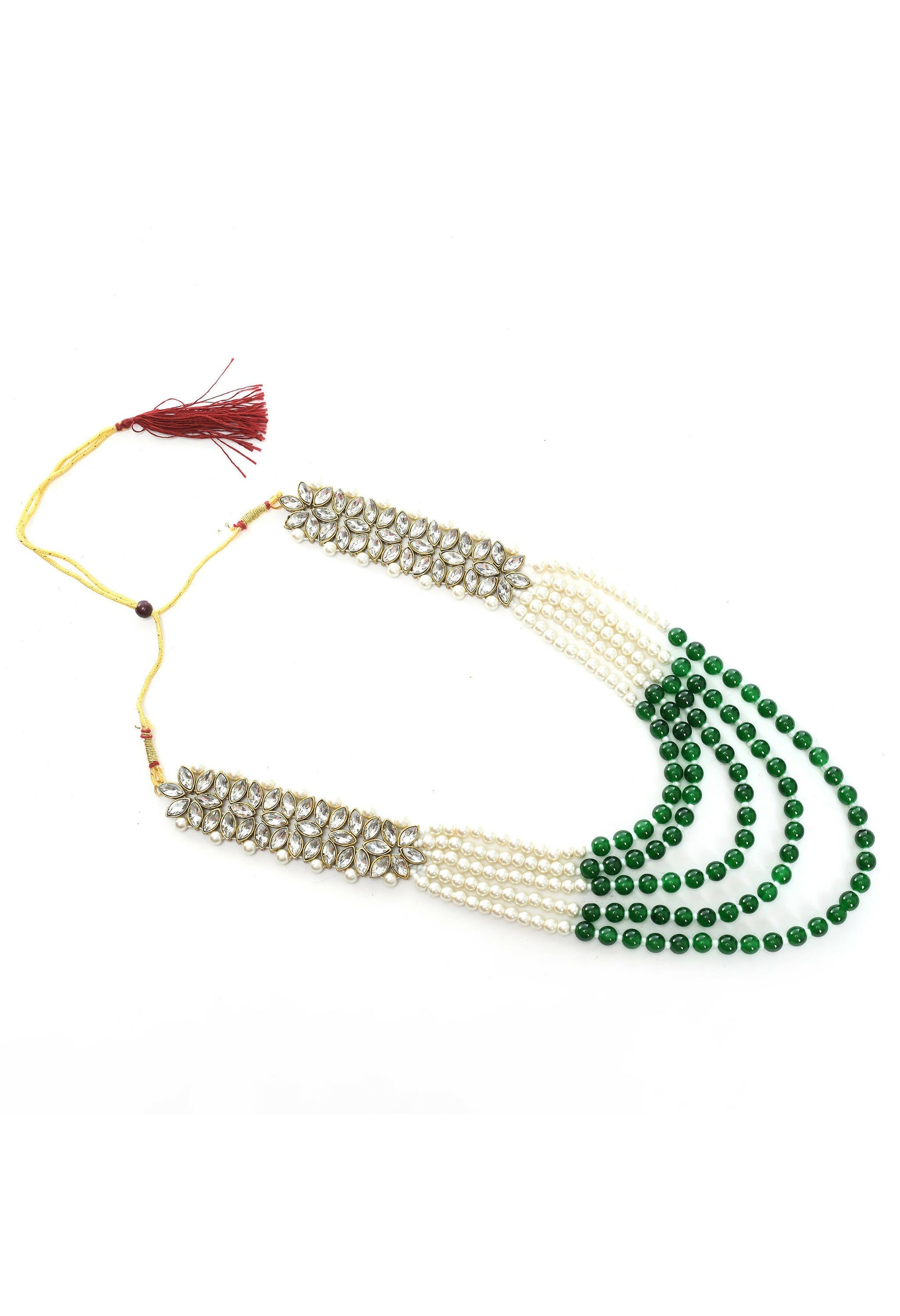 Mominos Fashion Johar Kamal Gold-Plated Rani Haar with Green and Off white Pearls Jewellery Set - Grab2buy