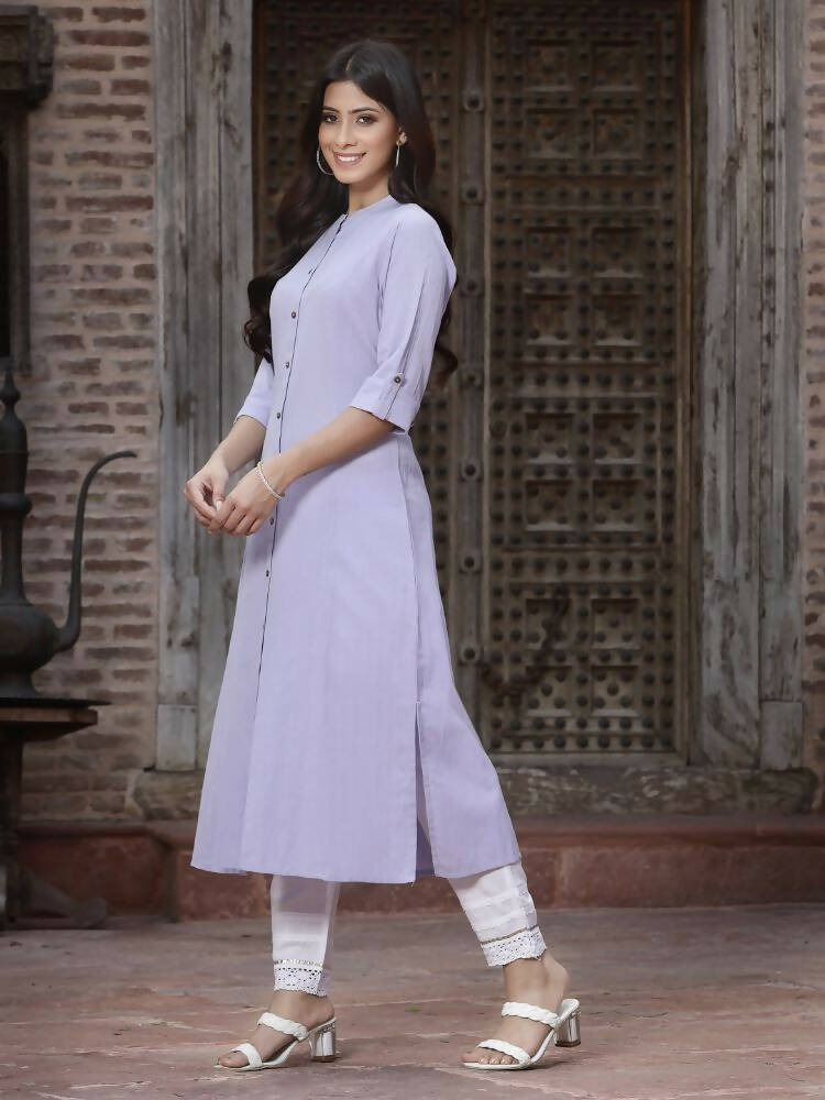 Juniper Women`s Lilac Cotton Flex Solid A-Line Kurta