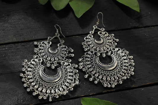 Mominos Fashion Johar Kamal Silver-Plated Chandbali Earrings For Women 