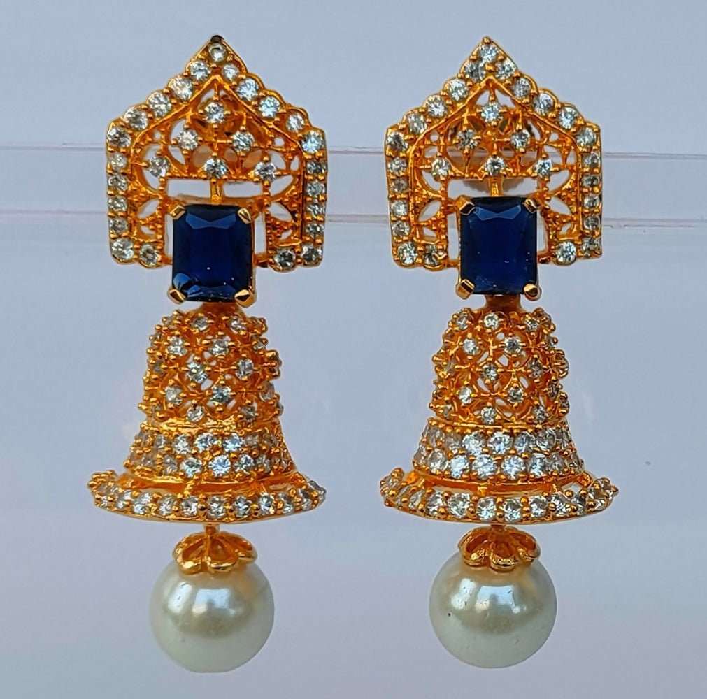 AD Bell Type Jhumkas with Blue Stone - Grab2buy