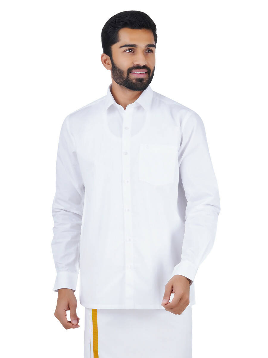 Ramraj Cotton Mens Full Sleeve White Shirt Plus Size - Royal Cotton 